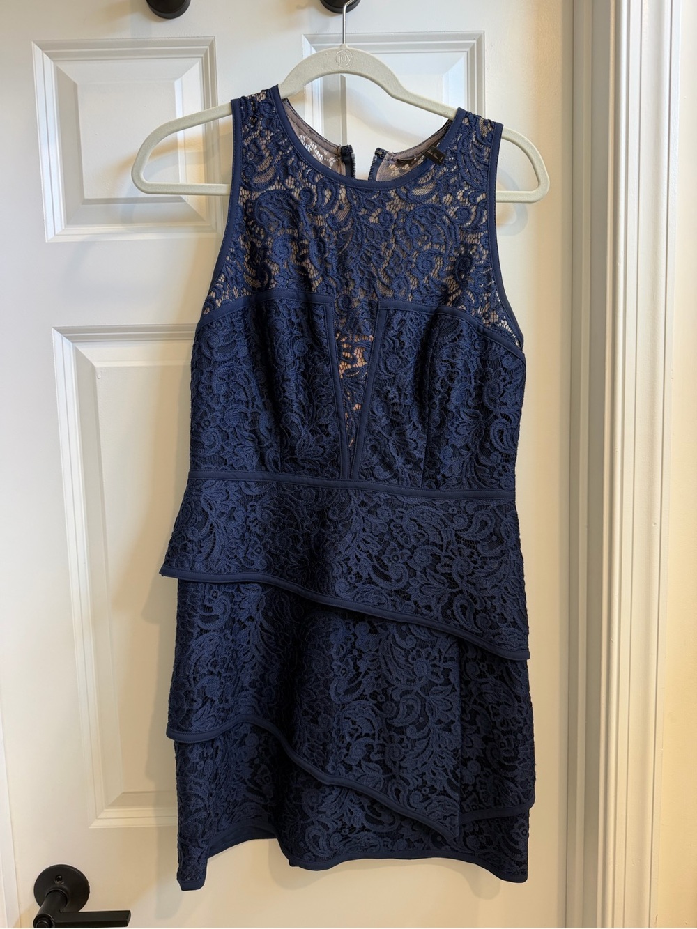 BCBG Navy Lace Tiered Sleeveless Mini Dress